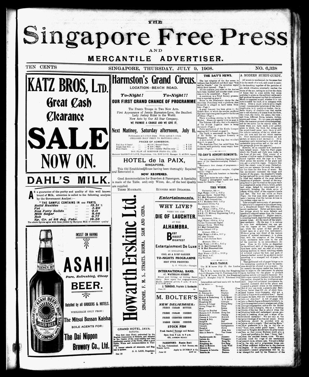 Miniature of Singapore Free Press and Mercantile Advertiser 09 July 1908