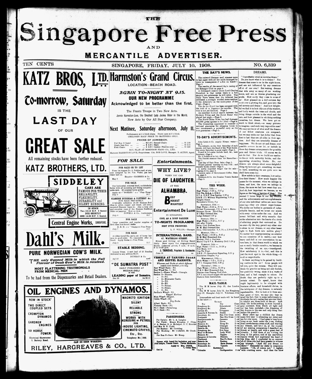 Miniature of Singapore Free Press and Mercantile Advertiser 10 July 1908