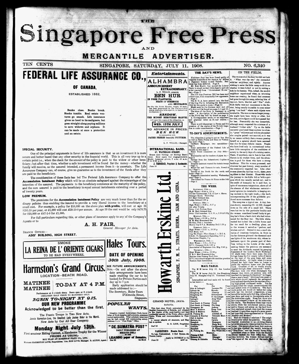 Miniature of Singapore Free Press and Mercantile Advertiser 11 July 1908