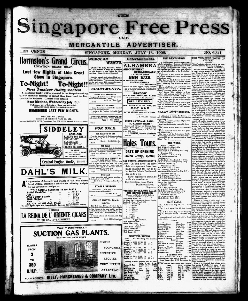 Miniature of Singapore Free Press and Mercantile Advertiser 13 July 1908