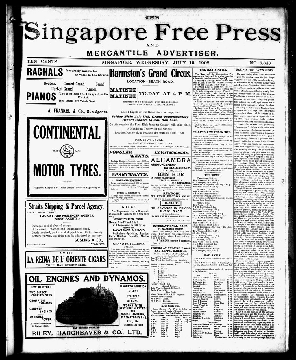 Miniature of Singapore Free Press and Mercantile Advertiser 15 July 1908