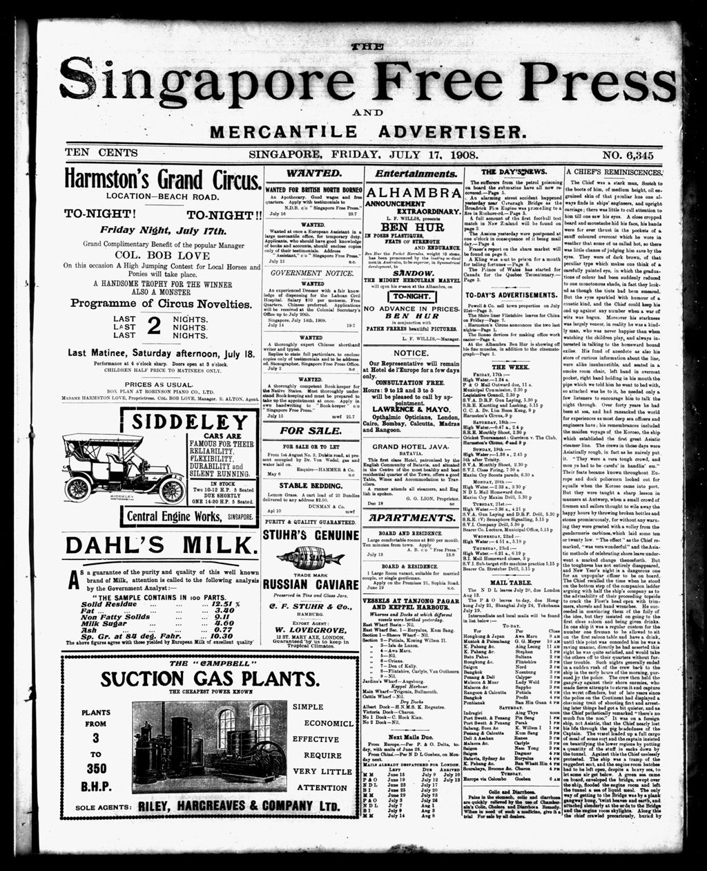 Miniature of Singapore Free Press and Mercantile Advertiser 17 July 1908