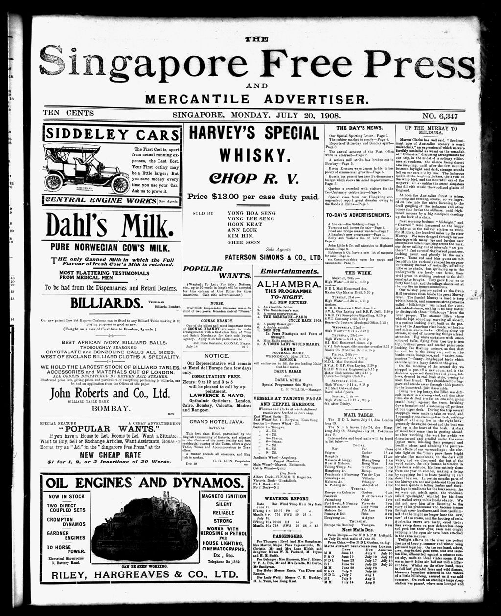 Miniature of Singapore Free Press and Mercantile Advertiser 20 July 1908