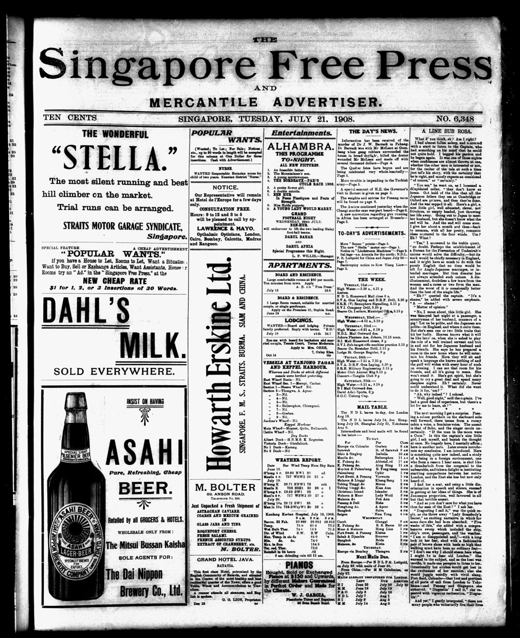 Miniature of Singapore Free Press and Mercantile Advertiser 21 July 1908