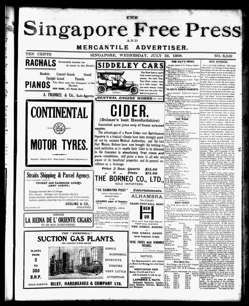 Miniature of Singapore Free Press and Mercantile Advertiser 22 July 1908