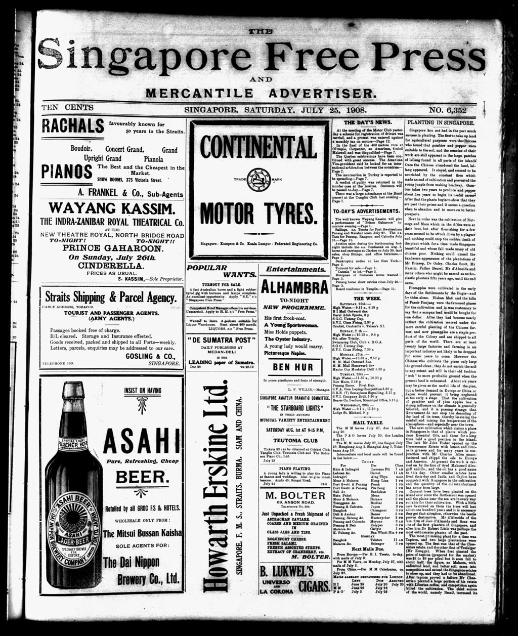 Miniature of Singapore Free Press and Mercantile Advertiser 25 July 1908