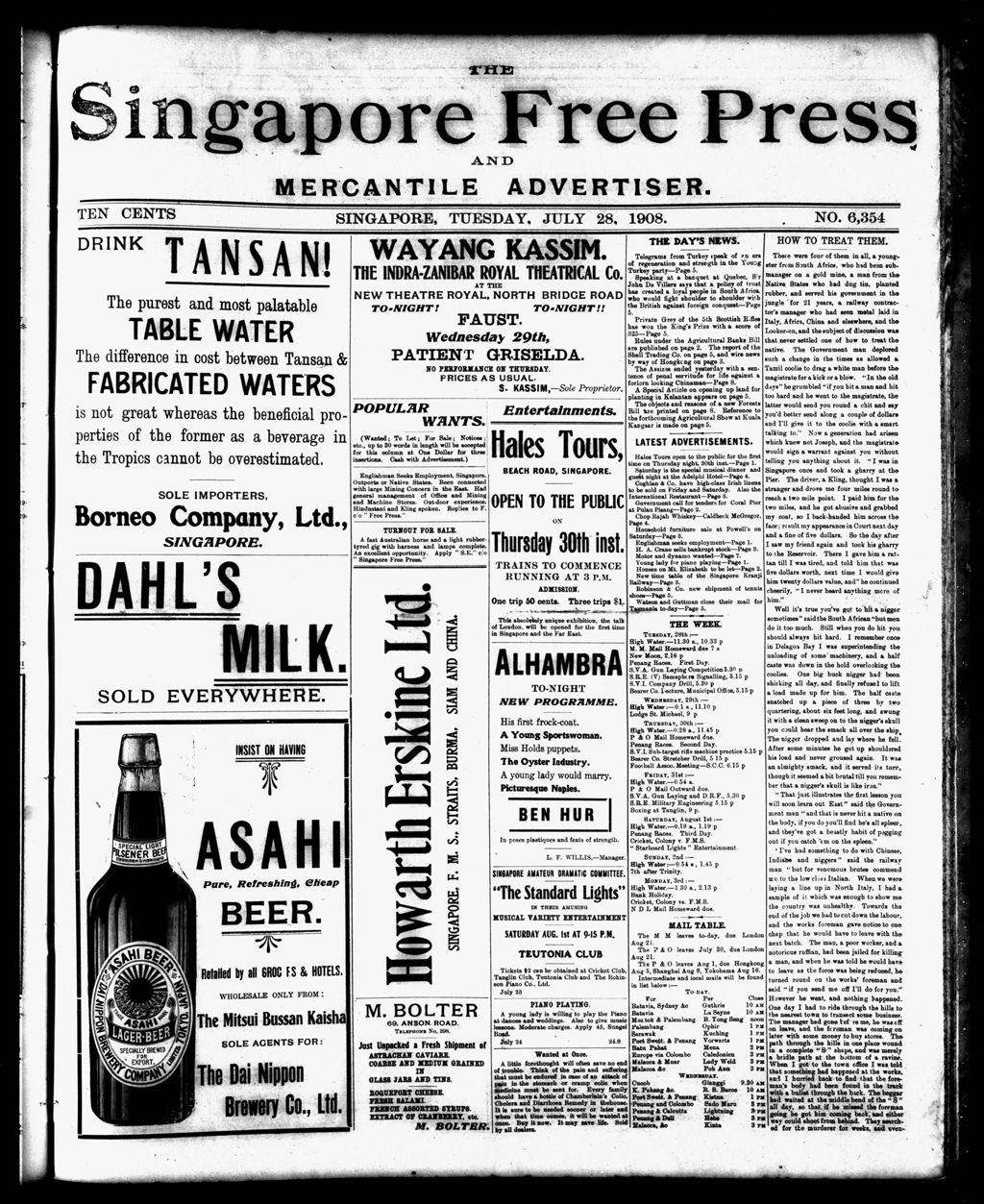 Miniature of Singapore Free Press and Mercantile Advertiser 28 July 1908