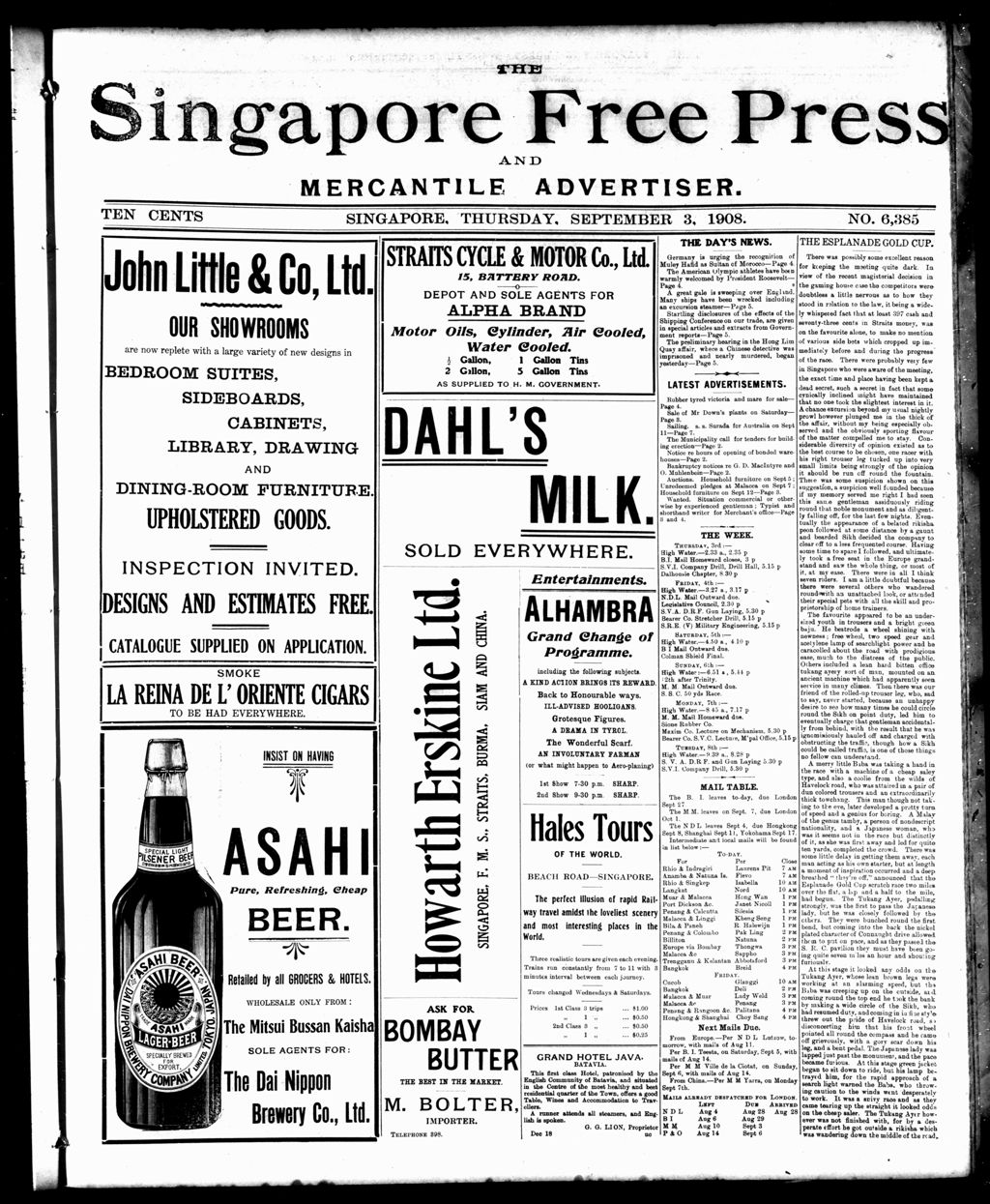 Miniature of Singapore Free Press and Mercantile Advertiser 03 September 1908