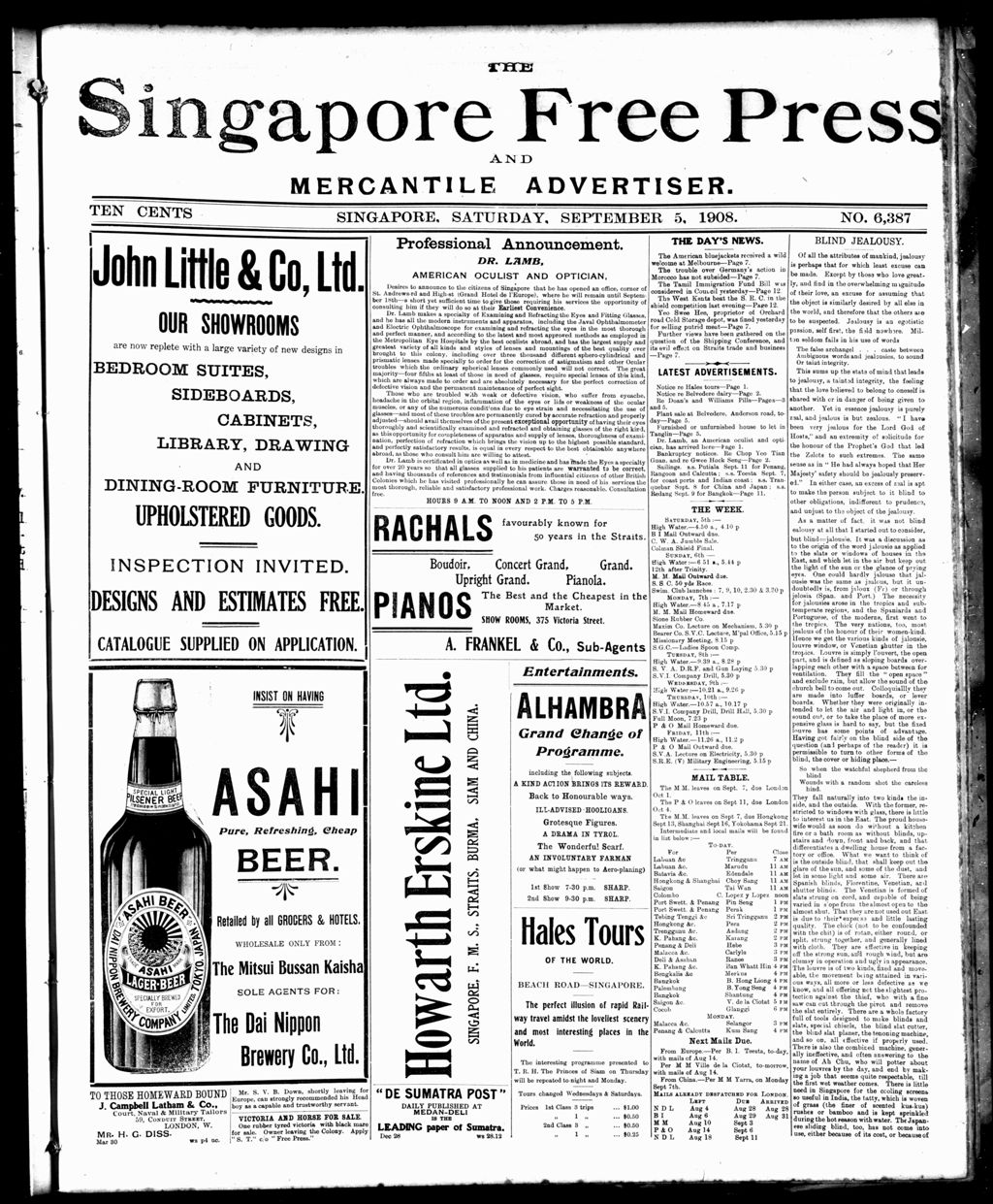 Miniature of Singapore Free Press and Mercantile Advertiser 05 September 1908