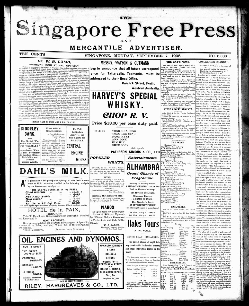 Miniature of Singapore Free Press and Mercantile Advertiser 07 September 1908