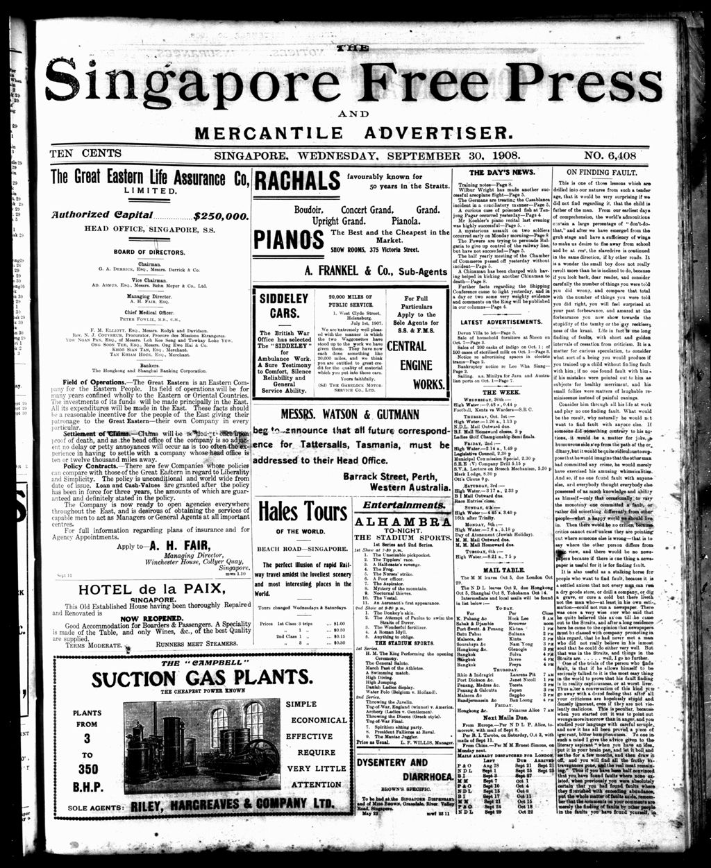 Miniature of Singapore Free Press and Mercantile Advertiser 30 September 1908