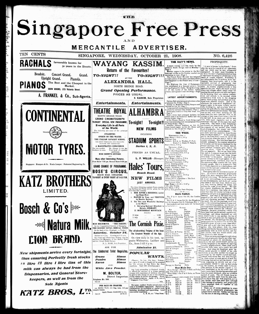 Miniature of Singapore Free Press and Mercantile Advertiser 21 October 1908