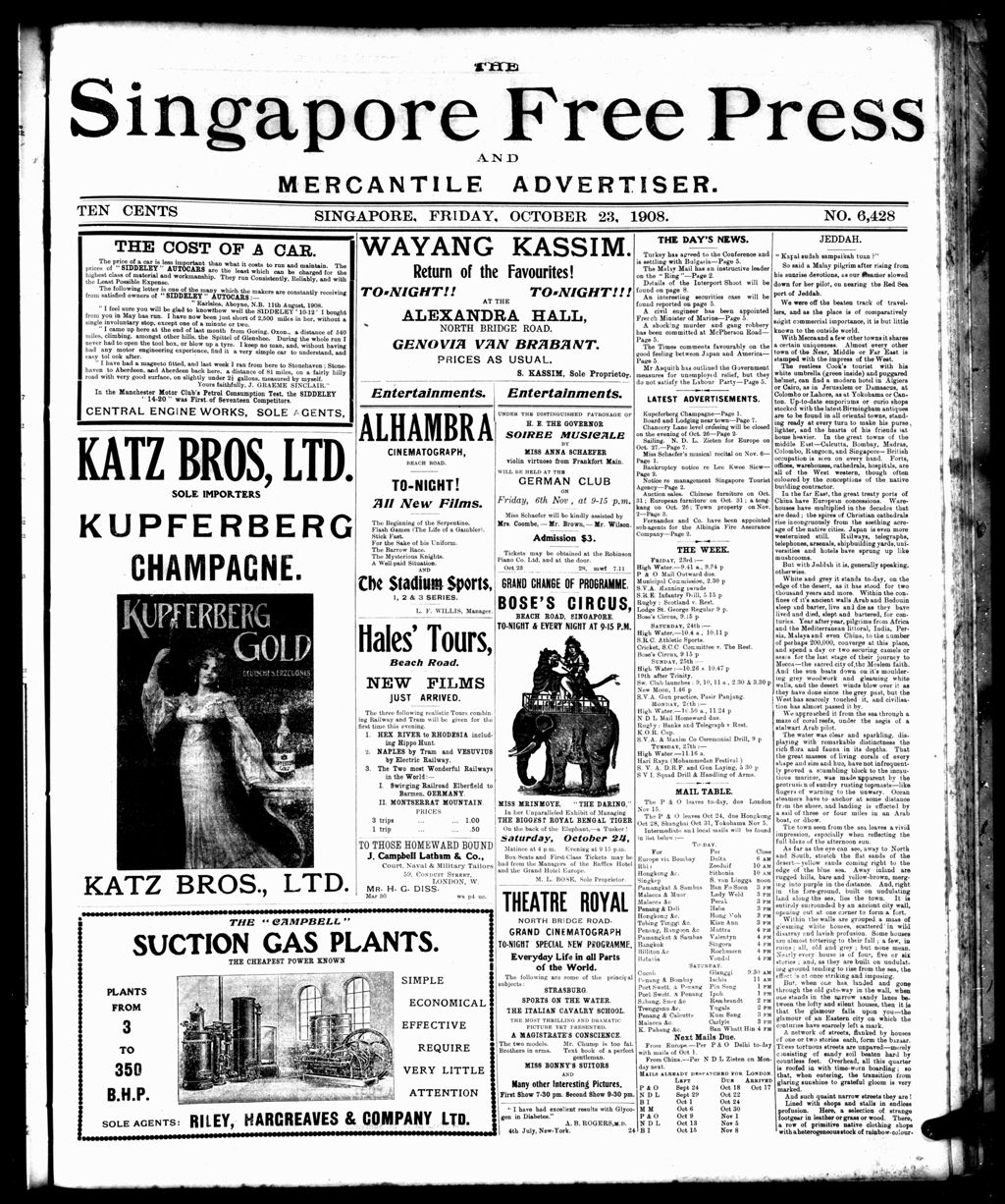 Miniature of Singapore Free Press and Mercantile Advertiser 23 October 1908