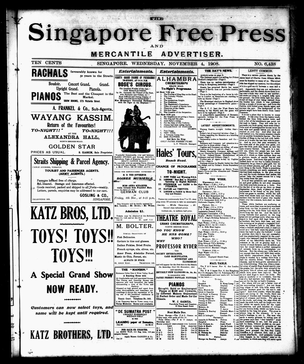 Miniature of Singapore Free Press and Mercantile Advertiser 04 November 1908