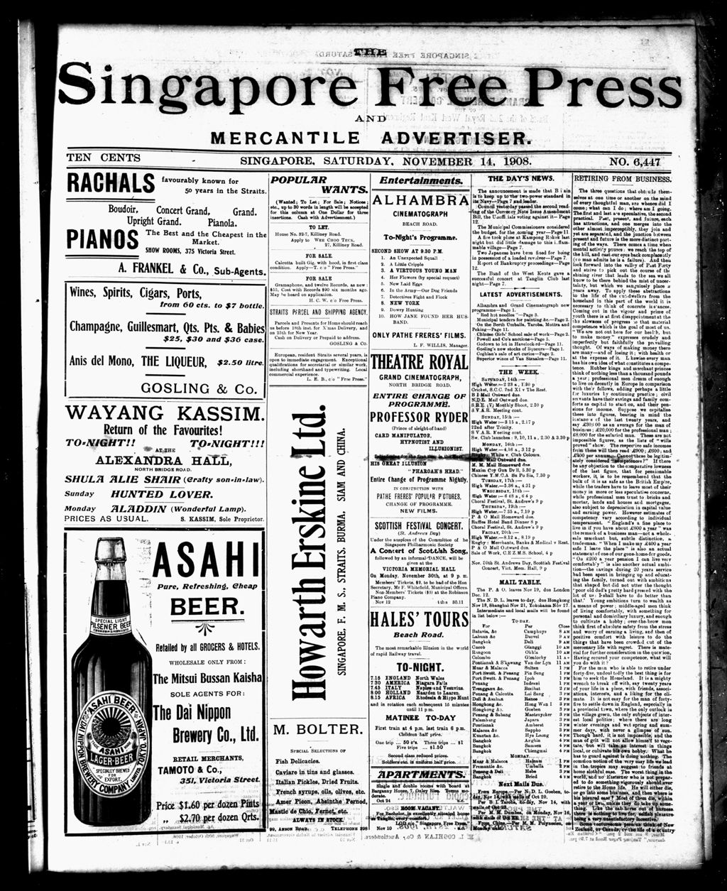 Miniature of Singapore Free Press and Mercantile Advertiser 14 November 1908