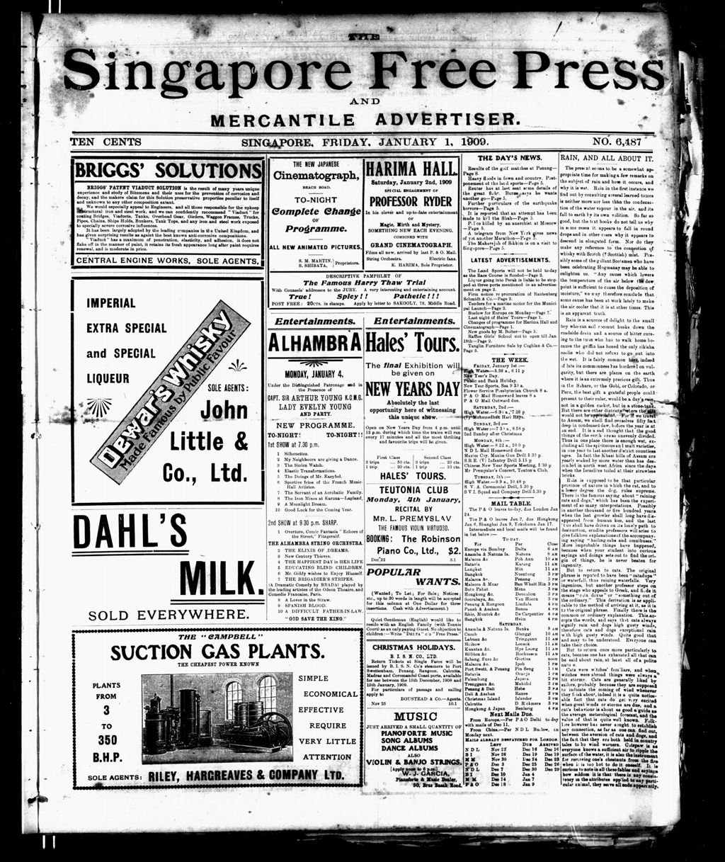 Miniature of Singapore Free Press and Mercantile Advertiser 01 January 1909