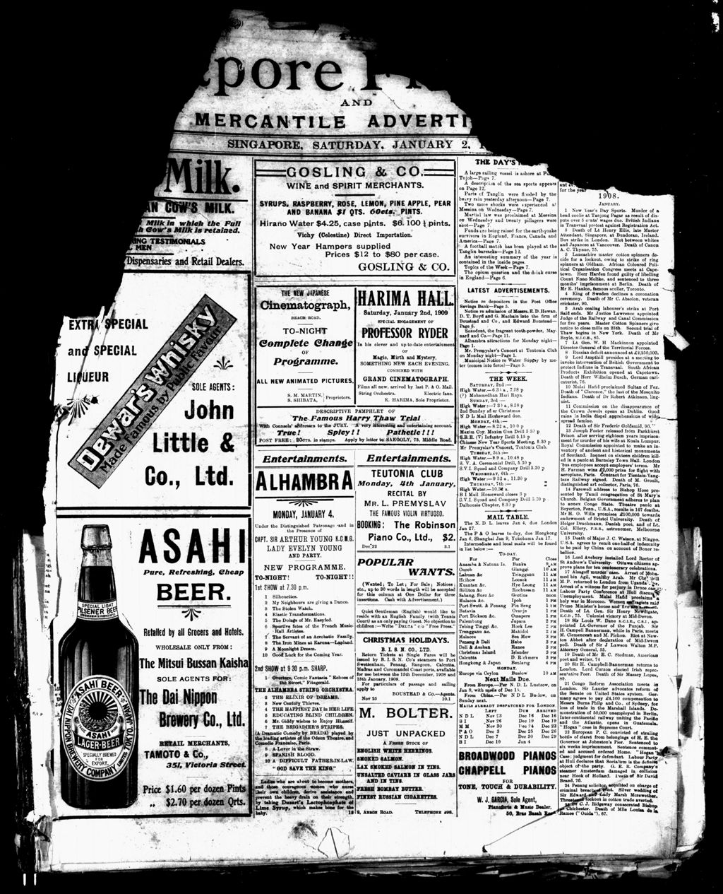 Miniature of Singapore Free Press and Mercantile Advertiser 02 January 1909