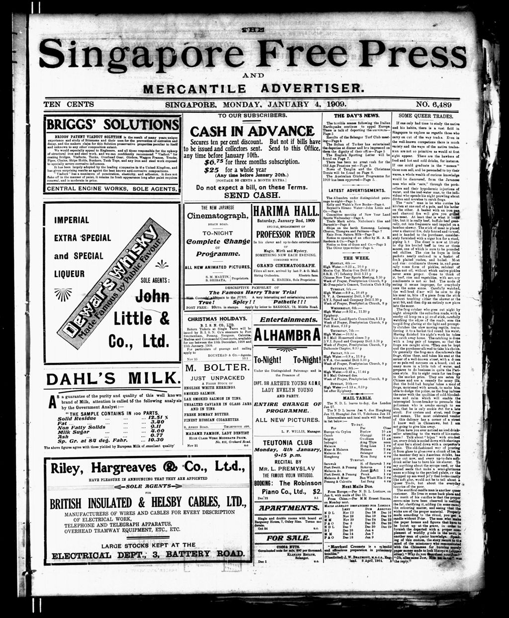 Miniature of Singapore Free Press and Mercantile Advertiser 04 January 1909