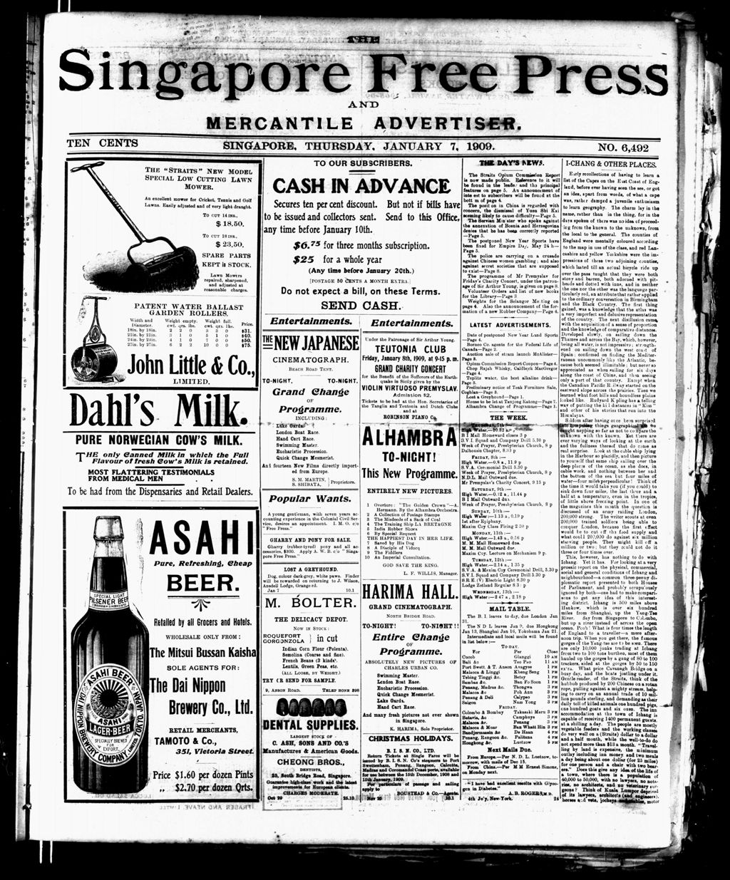 Miniature of Singapore Free Press and Mercantile Advertiser 07 January 1909