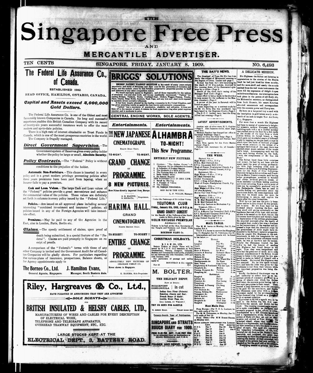 Miniature of Singapore Free Press and Mercantile Advertiser 08 January 1909