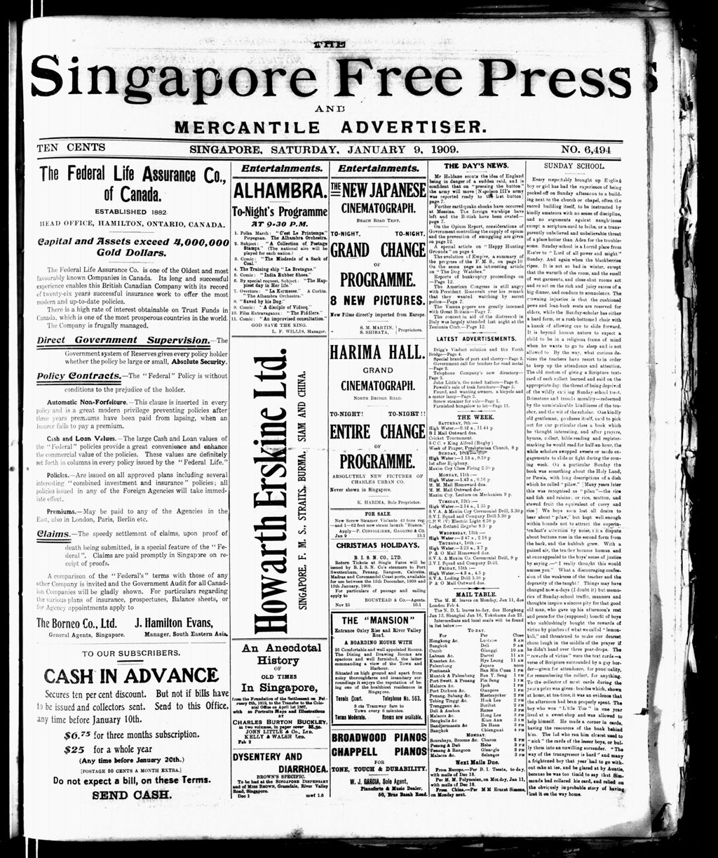 Miniature of Singapore Free Press and Mercantile Advertiser 09 January 1909