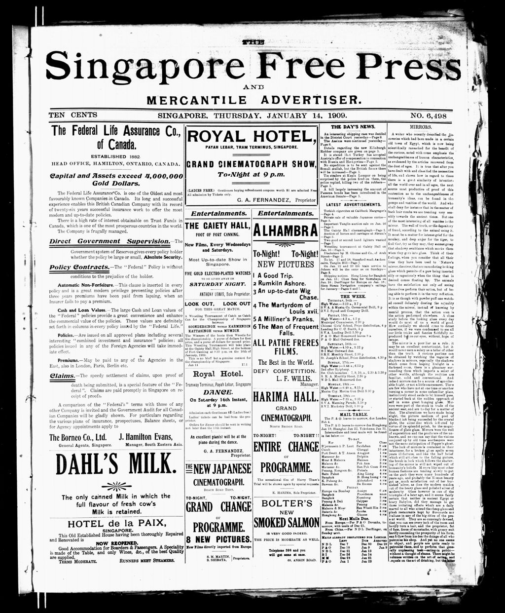 Miniature of Singapore Free Press and Mercantile Advertiser 14 January 1909