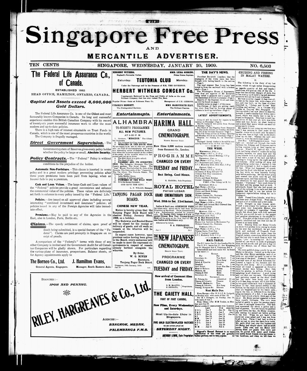 Miniature of Singapore Free Press and Mercantile Advertiser 20 January 1909