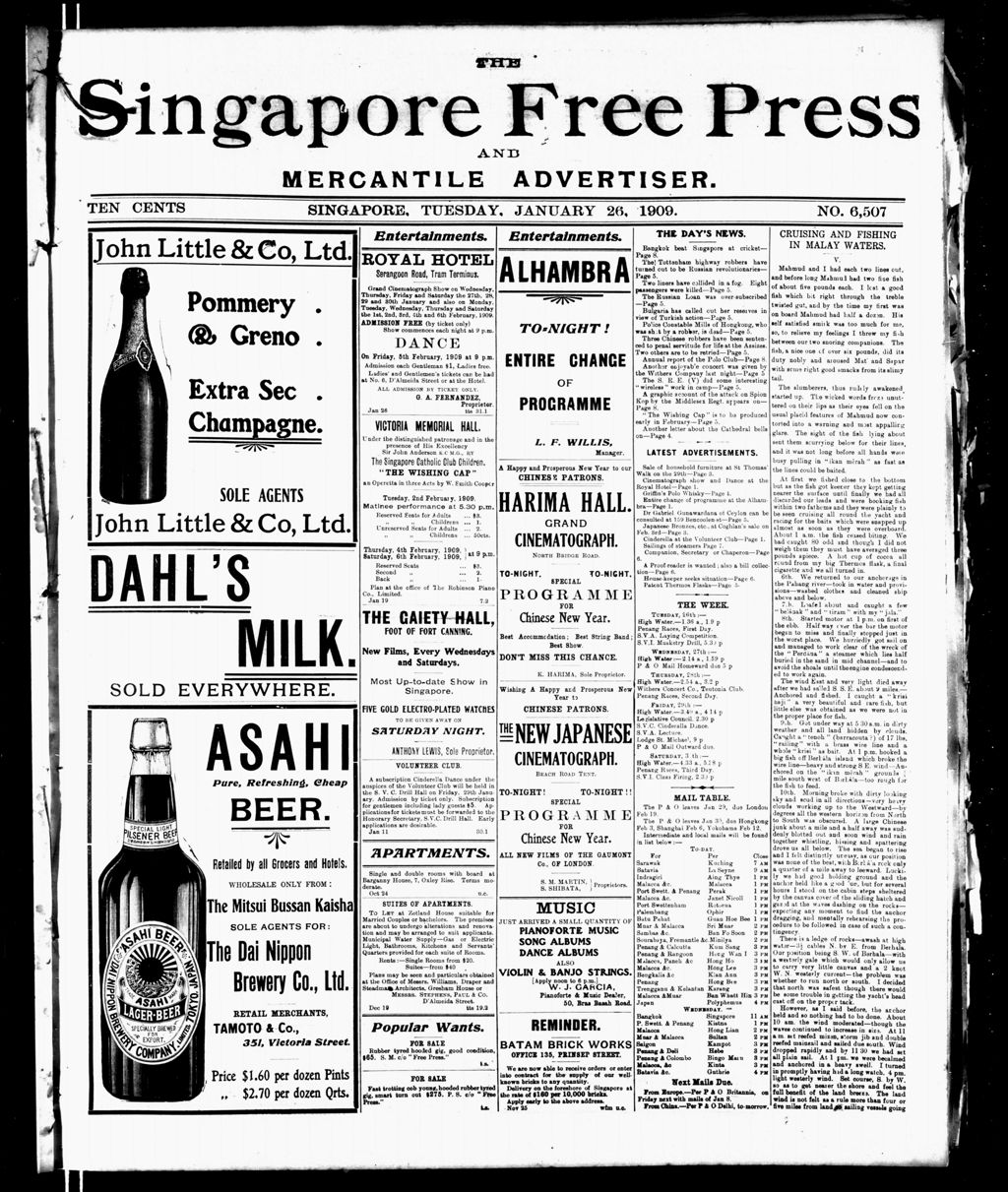 Miniature of Singapore Free Press and Mercantile Advertiser 26 January 1909