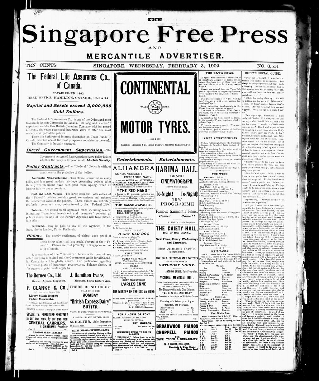 Miniature of Singapore Free Press and Mercantile Advertiser 03 February 1909