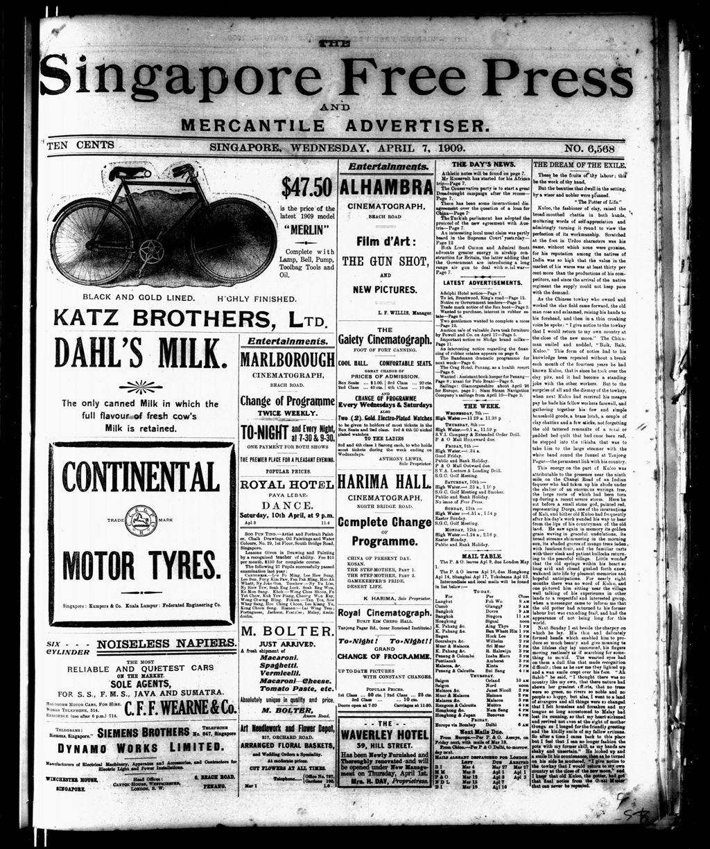 Miniature of Singapore Free Press and Mercantile Advertiser 07 April 1909