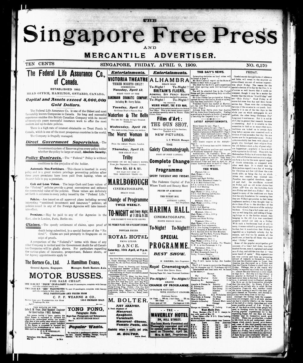 Miniature of Singapore Free Press and Mercantile Advertiser 09 April 1909