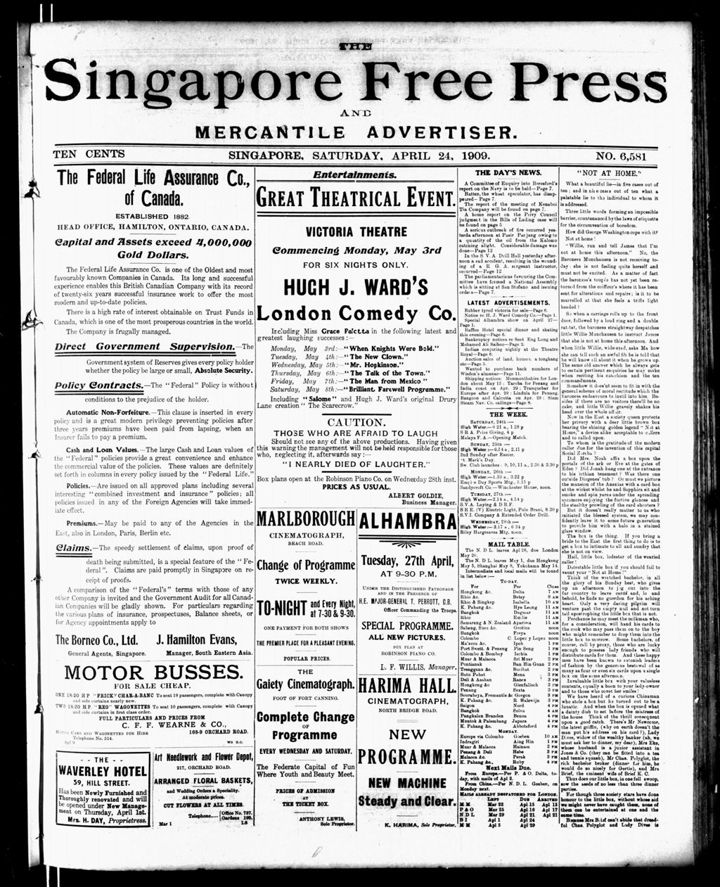 Miniature of Singapore Free Press and Mercantile Advertiser 24 April 1909