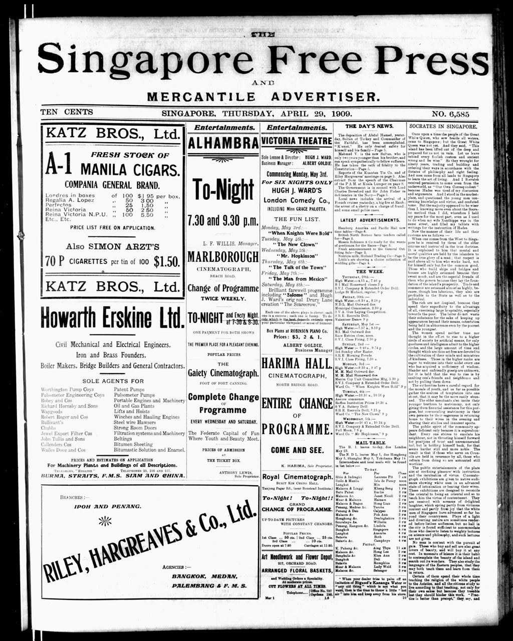 Miniature of Singapore Free Press and Mercantile Advertiser 29 April 1909