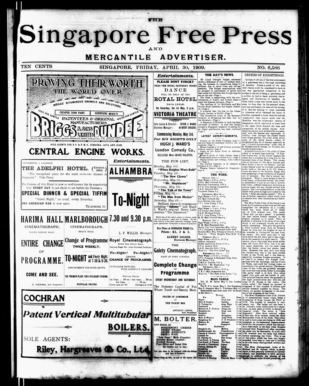 Miniature of Singapore Free Press and Mercantile Advertiser 30 April 1909