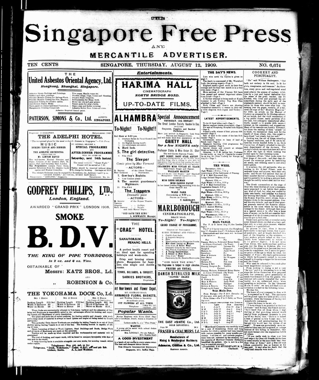 Miniature of Singapore Free Press and Mercantile Advertiser 12 August 1909