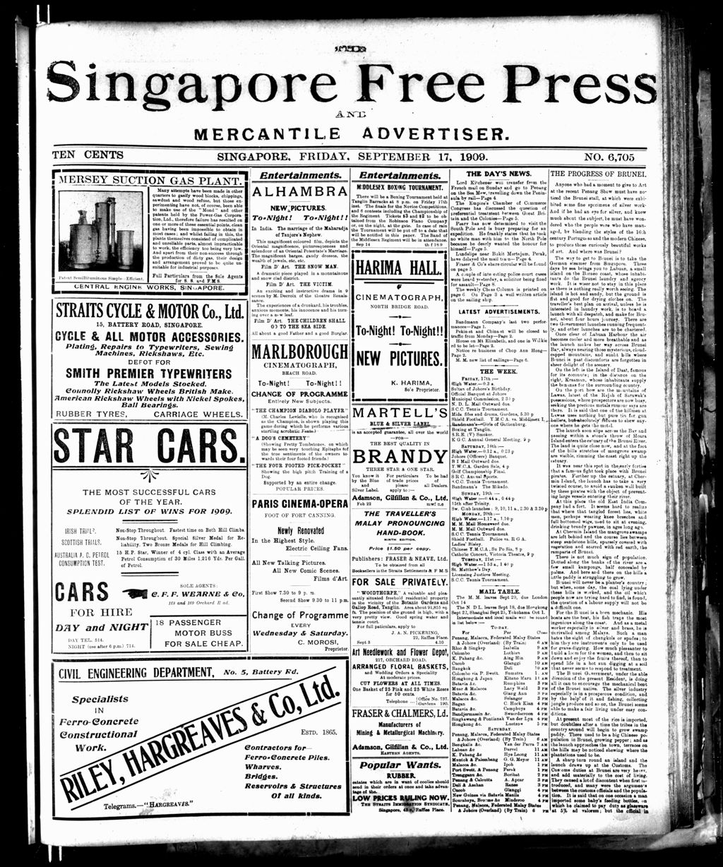 Miniature of Singapore Free Press and Mercantile Advertiser 17 September 1909