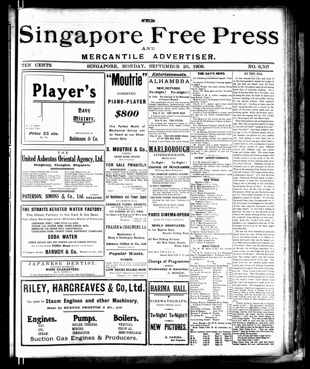 Miniature of Singapore Free Press and Mercantile Advertiser 20 September 1909