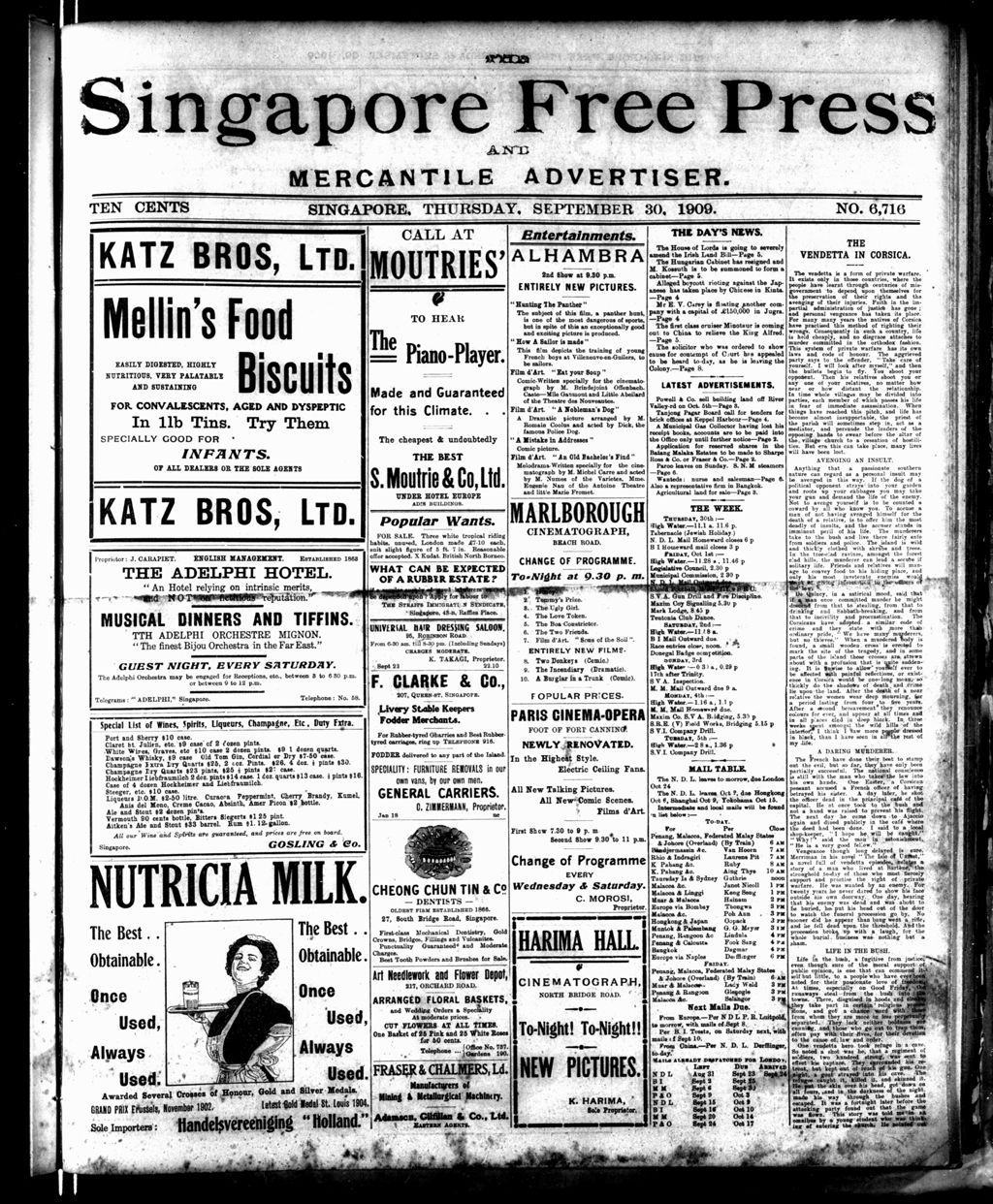 Miniature of Singapore Free Press and Mercantile Advertiser 30 September 1909