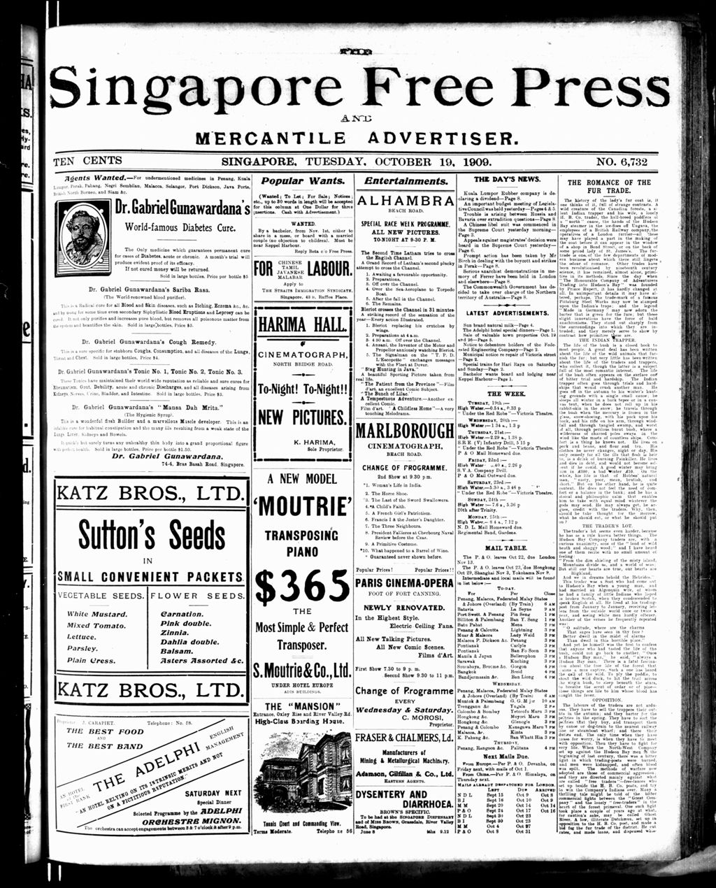 Miniature of Singapore Free Press and Mercantile Advertiser 19 October 1909