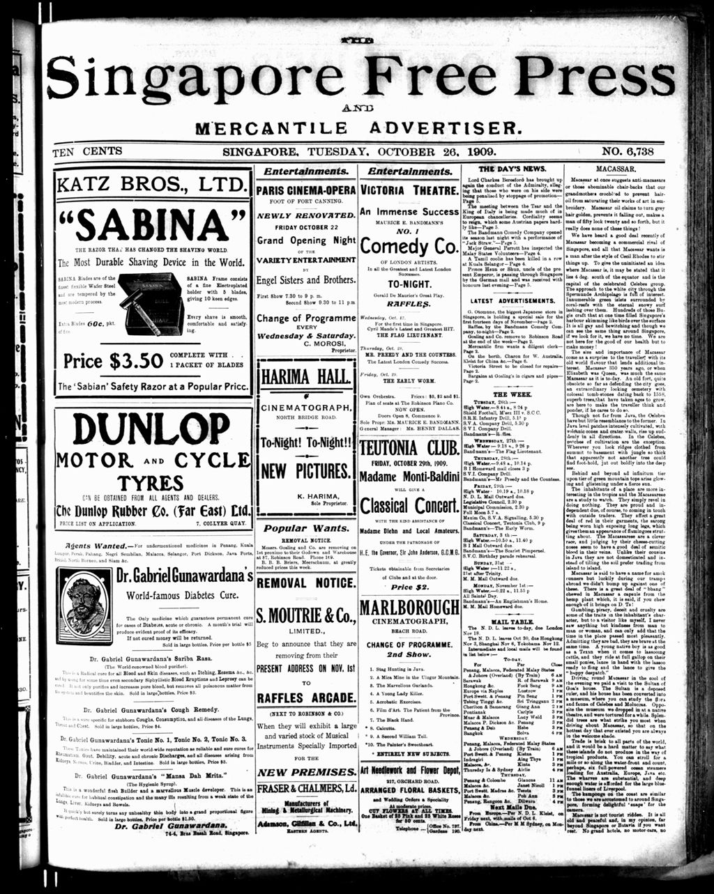 Miniature of Singapore Free Press and Mercantile Advertiser 26 October 1909