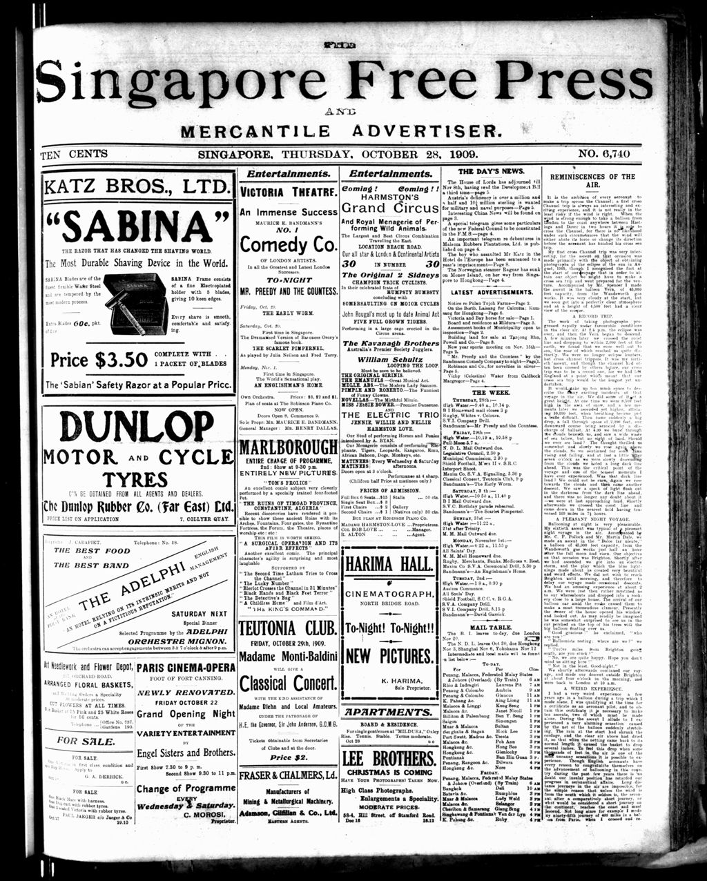 Miniature of Singapore Free Press and Mercantile Advertiser 28 October 1909