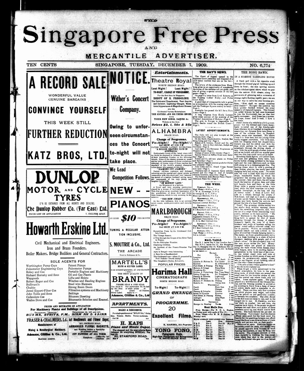 Miniature of Singapore Free Press and Mercantile Advertiser 07 December 1909