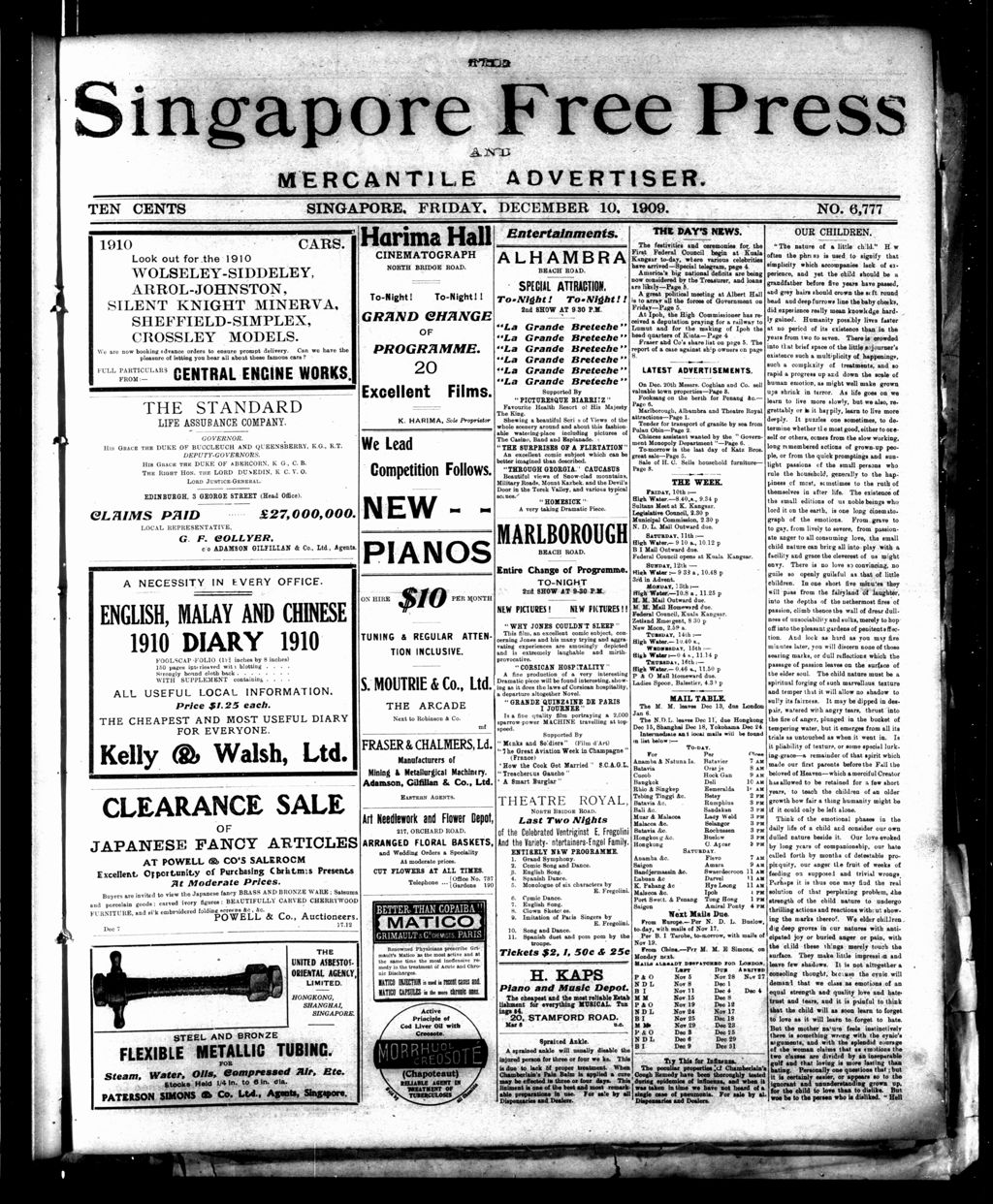 Miniature of Singapore Free Press and Mercantile Advertiser 10 December 1909