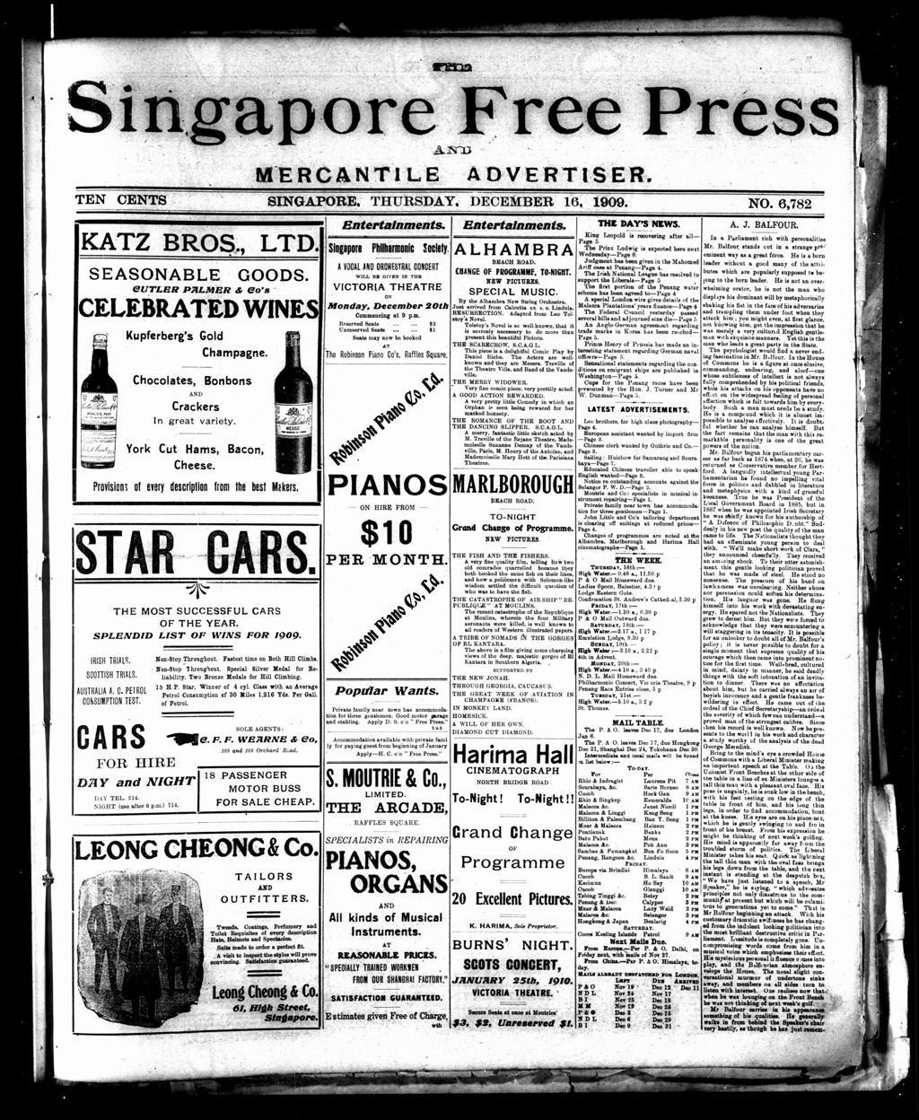 Miniature of Singapore Free Press and Mercantile Advertiser 16 December 1909