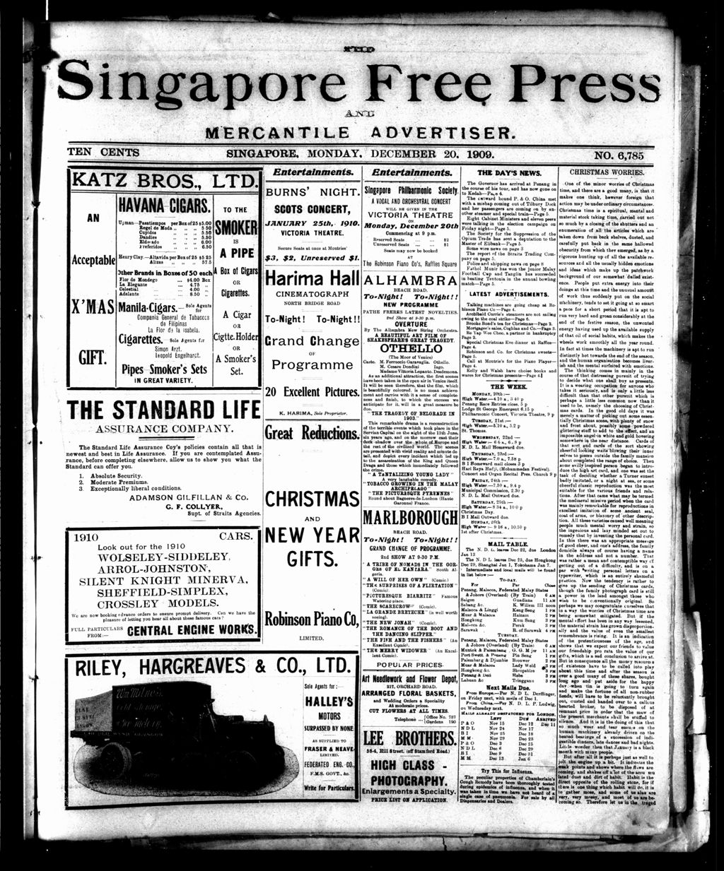 Miniature of Singapore Free Press and Mercantile Advertiser 20 December 1909