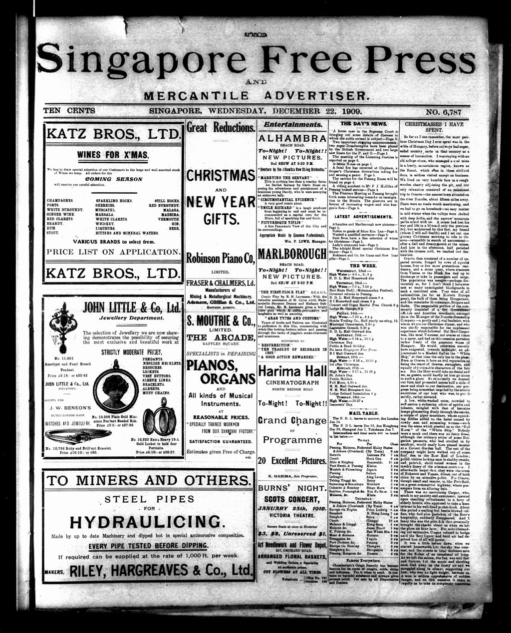 Miniature of Singapore Free Press and Mercantile Advertiser 22 December 1909