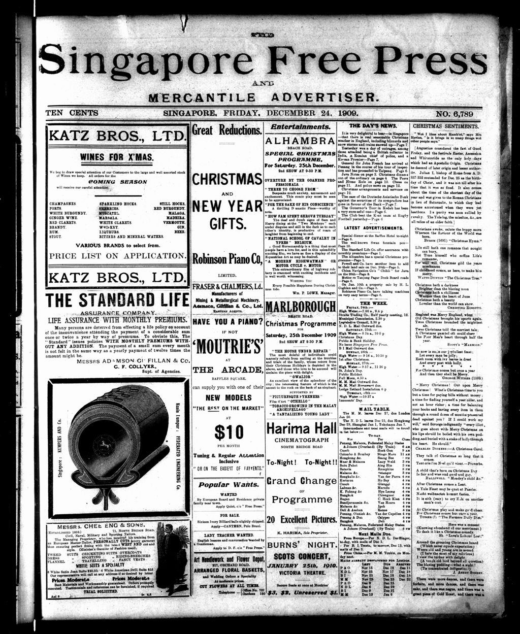 Miniature of Singapore Free Press and Mercantile Advertiser 24 December 1909