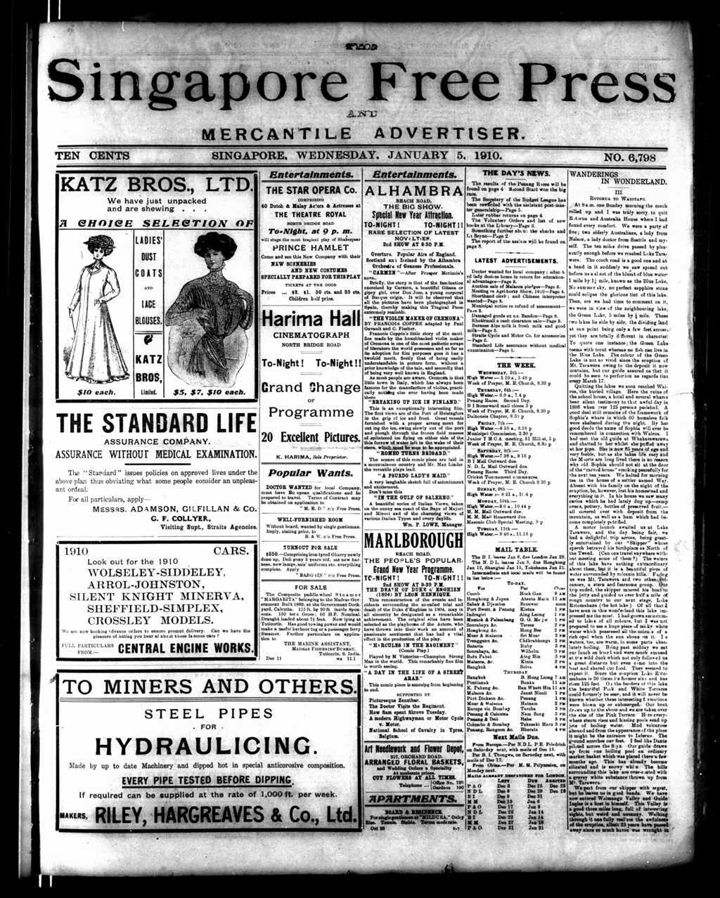 Miniature of Singapore Free Press and Mercantile Advertiser 05 January 1910