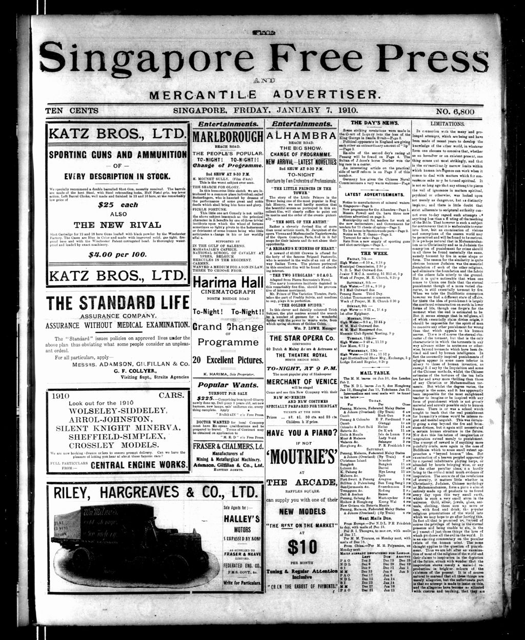 Miniature of Singapore Free Press and Mercantile Advertiser 07 January 1910