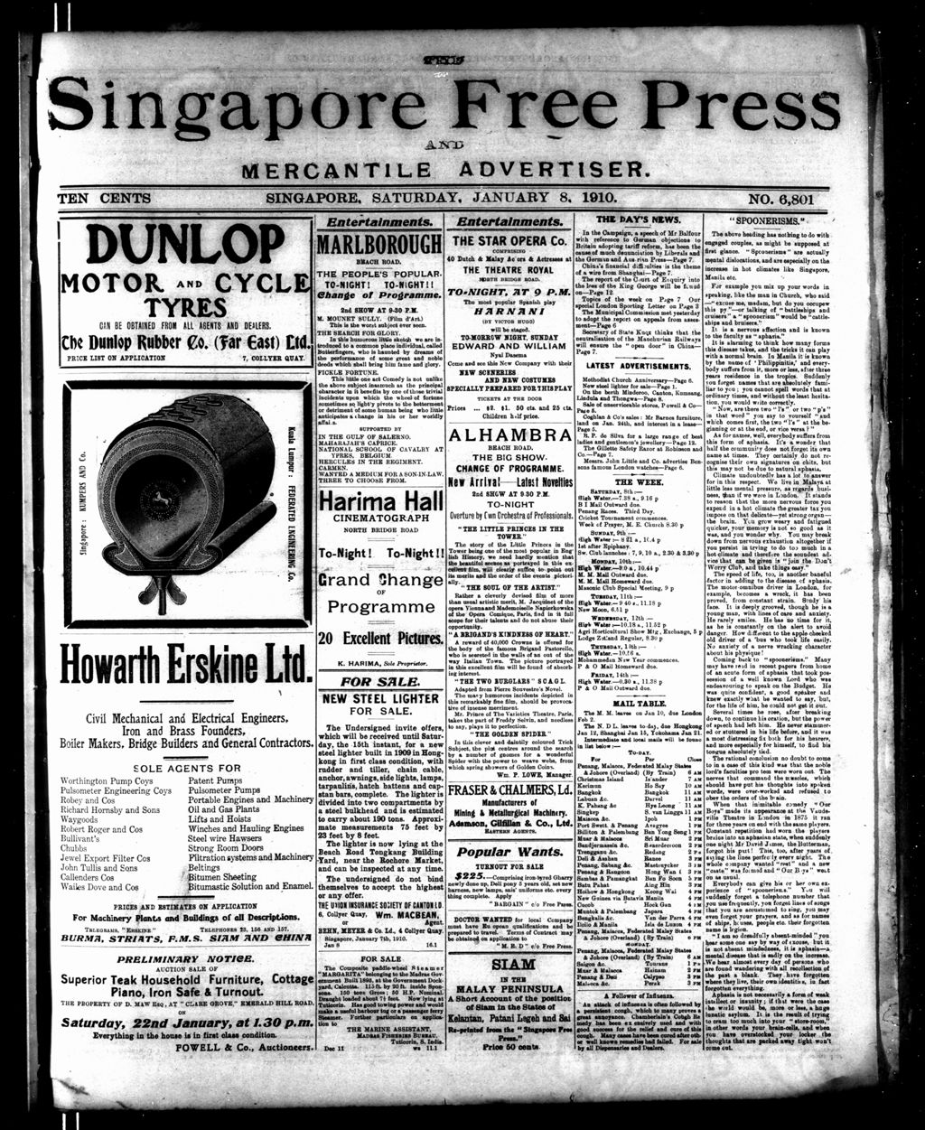 Miniature of Singapore Free Press and Mercantile Advertiser 08 January 1910